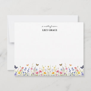 Carte De Correspondance Aquarelle Fleur Sauvage et Papillon