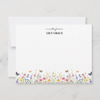 Carte De Correspondance Aquarelle Fleur Sauvage et Papillon