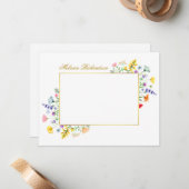 Carte De Correspondance Aquarelle Fleur sauvage Gold Frame Personnalisé (Devant/Arrière en situation)