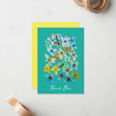 Carte De Correspondance Aquarelle fleurs bleues blanches (Devant/Arrière en situation)