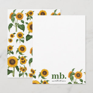 Carte De Correspondance Aquarelle Fleurs de soleil Botanique Foliage Verdu