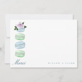 Carte De Correspondance Aquarelle Floral bleu Macaron Merci/Merci (Devant)