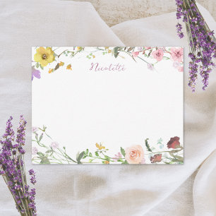 Carte De Correspondance Aquarelle Floral Nom du script Papier à lettres pe