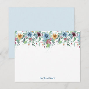 Carte De Correspondance Aquarelle florale bleue personnalisée