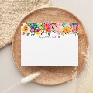 Carte De Correspondance Aquarelle florale colorée audacieuse fantaisiste