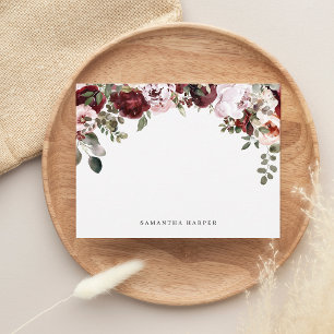 Carte De Correspondance Aquarelle florale rouge vin et rose