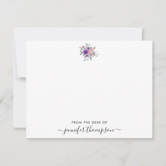 Carte De Correspondance Aquarelle florale violet moderne laver le script (Devant)