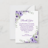 Carte De Correspondance aquarelle florale violet script mariage merci (Devant)