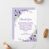 Carte De Correspondance aquarelle florale violet script mariage merci (Devant/Arrière en situation)