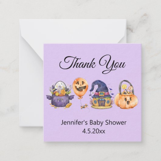 Carte De Correspondance aquarelle halloween baby shower merci violet (Devant)
