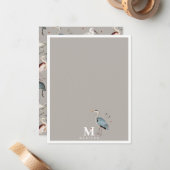 Carte De Correspondance Aquarelle Heron Bird Egret Nature Monogramme (Devant/Arrière en situation)