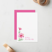 Carte De Correspondance Aquarelle Hibiscus Merci papeterie (Devant/Arrière en situation)