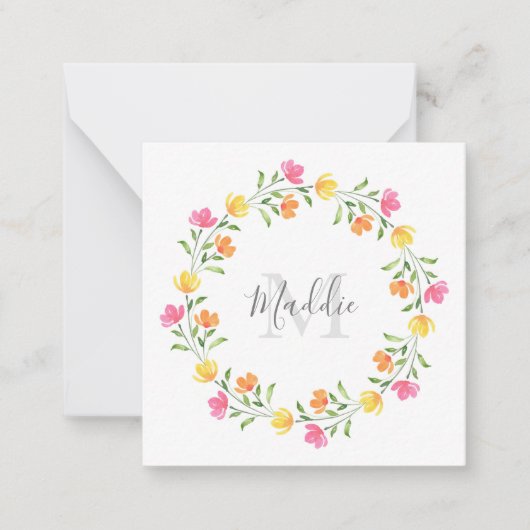 Carte De Correspondance Aquarelle jaune, orange, rose Note de couronne flo (Devant)