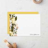 Carte De Correspondance Aquarelle jaune rustique Jardin Floral Monogramme (Devant/Arrière en situation)