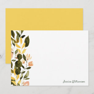 Carte De Correspondance Aquarelle jaune rustique Jardin Floral Monogramme