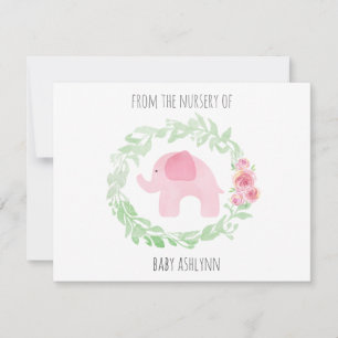 Carte De Correspondance Aquarelle Laurel Eléphant Rose De La Pépinière