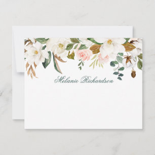 Carte De Correspondance Aquarelle Magnolia Rose Floral Vert personnalisé