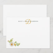 Carte De Correspondance Aquarelle marguerites Monogramme jaune (Devant / Derrière)