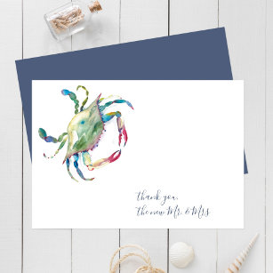 Carte De Correspondance Aquarelle Merci de crabe bleu