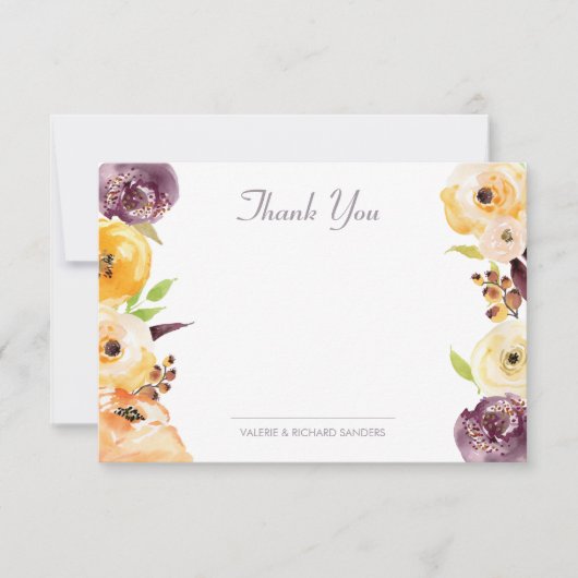 Carte De Correspondance Aquarelle Merci Floral (Devant)