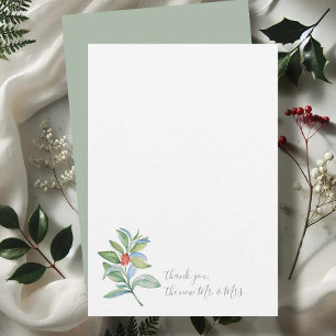Carte De Correspondance Aquarelle Merci Noël Houx et Baies