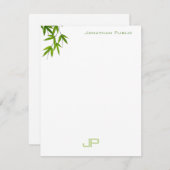 Carte De Correspondance Aquarelle moderne Elégant Vert Feuilles Monogramme (Devant / Derrière)