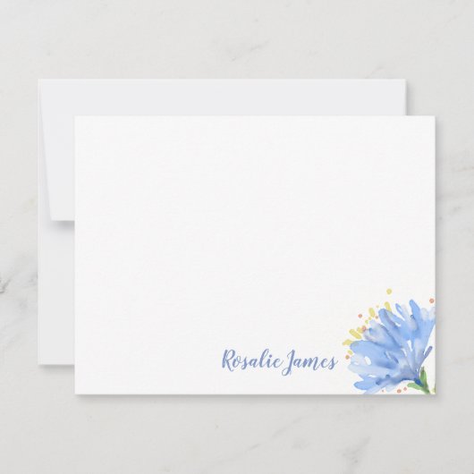 Carte De Correspondance Aquarelle moderne simple Fleur bleue personnalisée (Devant)