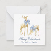 Carte De Correspondance Aquarelle Noël bleu Chinoiserie Bow Reindeer (Devant)