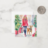 Carte De Correspondance Aquarelle Noël Mode Shopping Girl Cadeau (Devant/Arrière en situation)