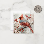 Carte De Correspondance Aquarelle Oiseau cardinal rouge sur une branche (Devant/Arrière en situation)