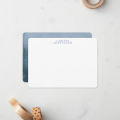 Carte De Correspondance Aquarelle Ombre Bleu Côtier Minimal Personnel (Devant/Arrière en situation)