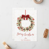 Carte De Correspondance Aquarelle Orange Berries Wreath Joyeux Noël (Devant/Arrière en situation)