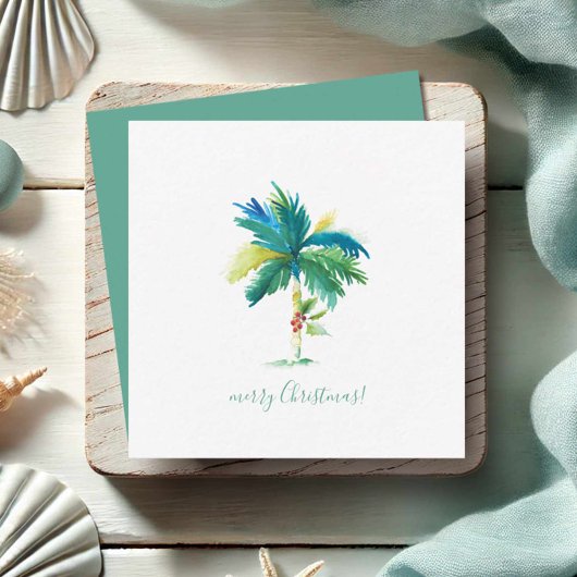 Carte De Correspondance Aquarelle Palm Tree Tropical Mini Noël