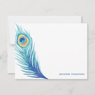 Carte De Correspondance Aquarelle Peacock Feather