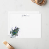 Carte De Correspondance Aquarelle Peacock Feather personnalisée (Devant/Arrière en situation)