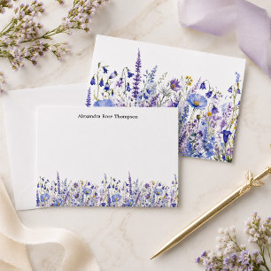 Carte De Correspondance Aquarelle personnalisée de fleurs sauvages bleues