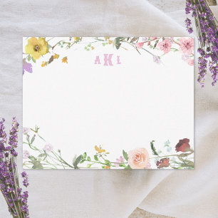 Carte De Correspondance Aquarelle personnalisée Monogramme floral