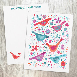 Carte De Correspondance Aquarelle Personnalisée Oiseaux et Fleurs Sauvages