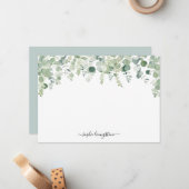 Carte De Correspondance Aquarelle personnalisée Vert Eucalyptus Feuilles (Devant/Arrière en situation)