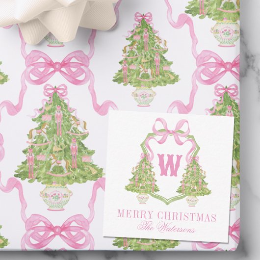 Carte De Correspondance Aquarelle Pink Nutcracker Monogram Crest