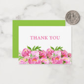 Carte De Correspondance Aquarelle Pink Peonies Merci (Devant/Arrière en situation)