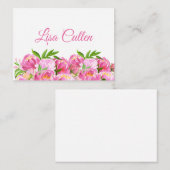 Carte De Correspondance Aquarelle Pink Peonies Merci Script (Devant / Derrière)