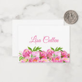 Carte De Correspondance Aquarelle Pink Peonies Merci Script (Devant/Arrière en situation)