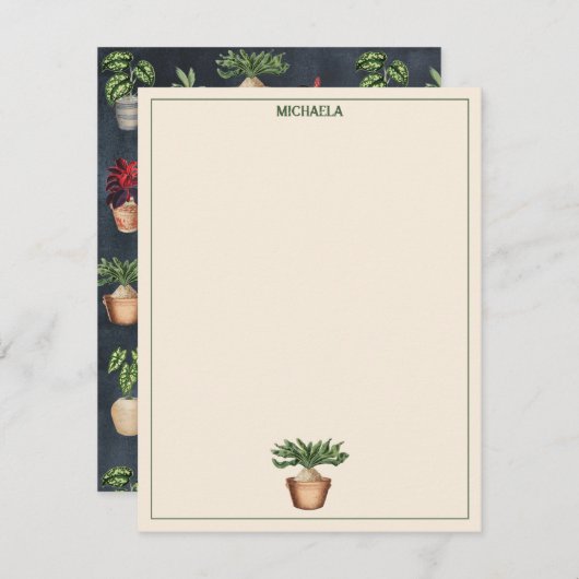 Carte De Correspondance Aquarelle Pointe Plante Terracotta Pots Rustique (Devant / Derrière)