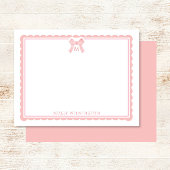 Carte De Correspondance Aquarelle Rose Bow Girly Preppy Monogramme