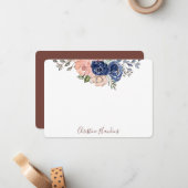 Carte De Correspondance Aquarelle rose et marine Floral Bloom Personnalisé (Devant/Arrière en situation)