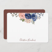 Carte De Correspondance Aquarelle rose et marine Floral Bloom Personnalisé (Devant / Derrière)
