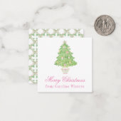 Carte De Correspondance Aquarelle rose et vert Arbre de Noël (Devant/Arrière en situation)