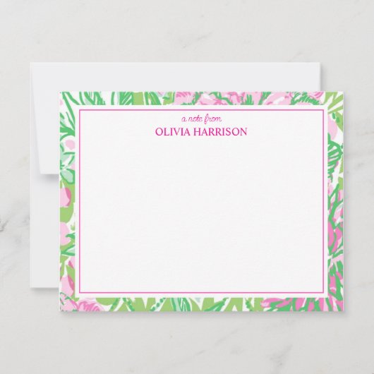 Carte De Correspondance Aquarelle rose et vert floral (Devant)