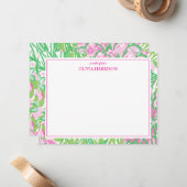 Carte De Correspondance Aquarelle rose et vert floral (Devant/Arrière en situation)